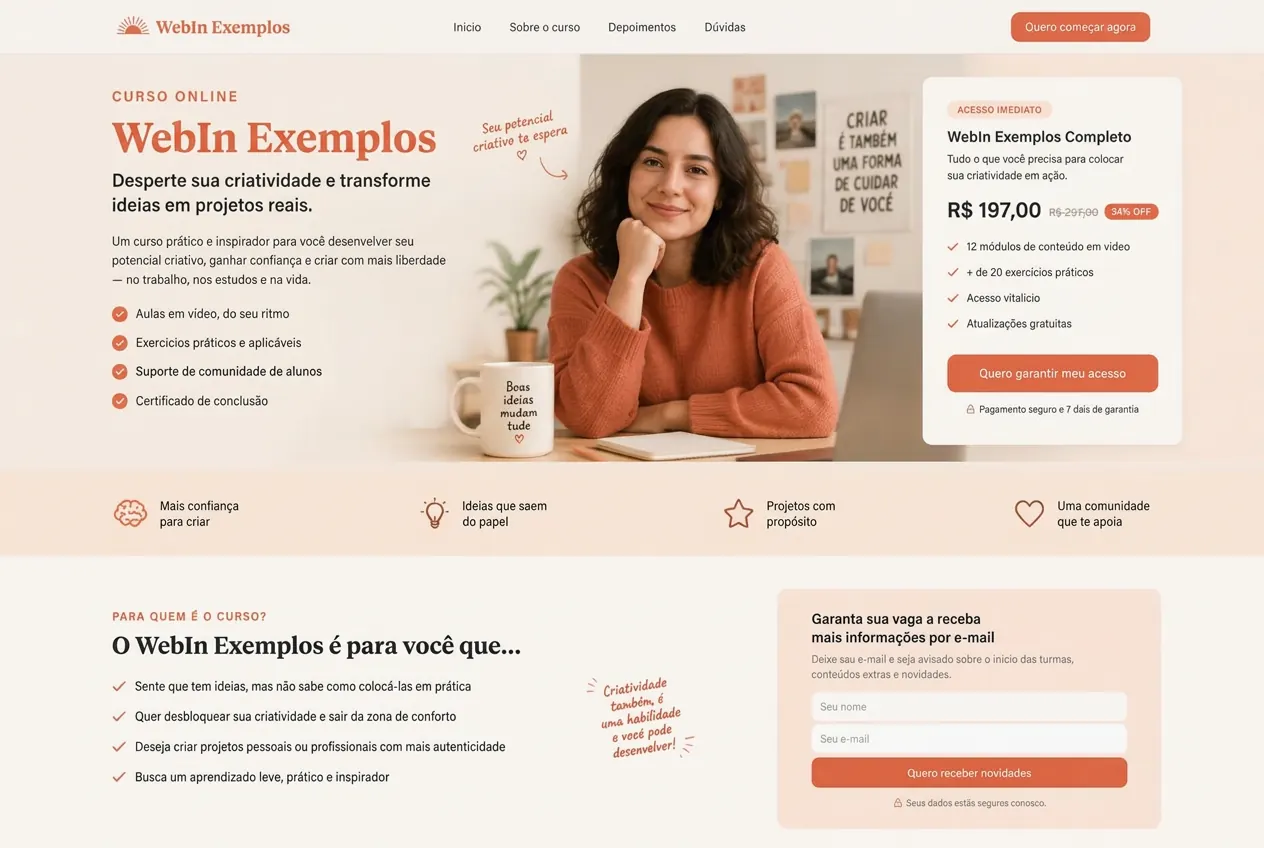 Referência visual: landing page de curso online