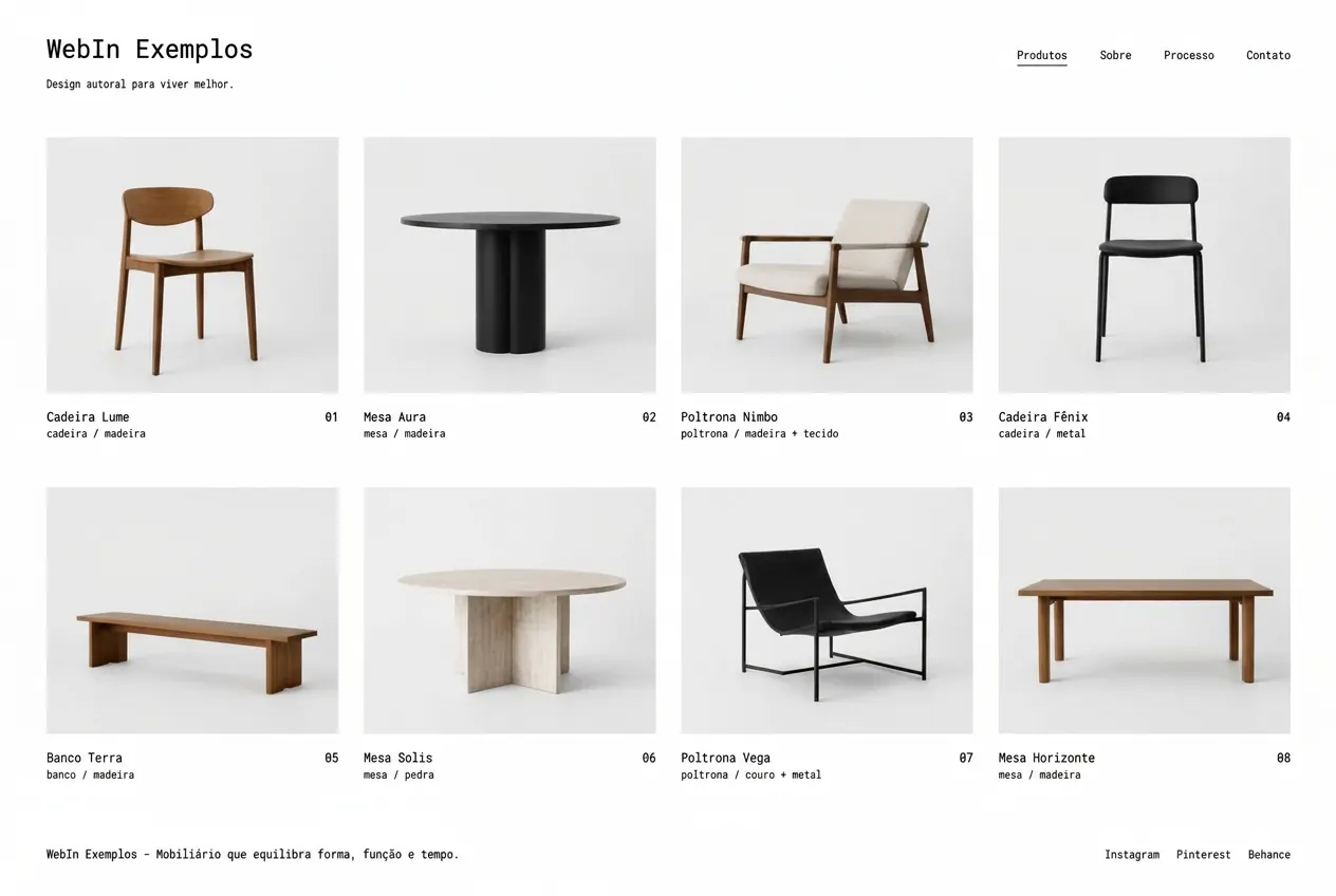 Referência visual: site minimalista de móveis