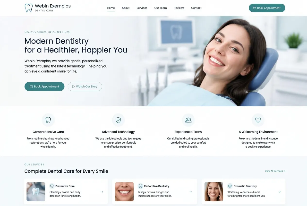 Referência visual: site de clínica odontológica