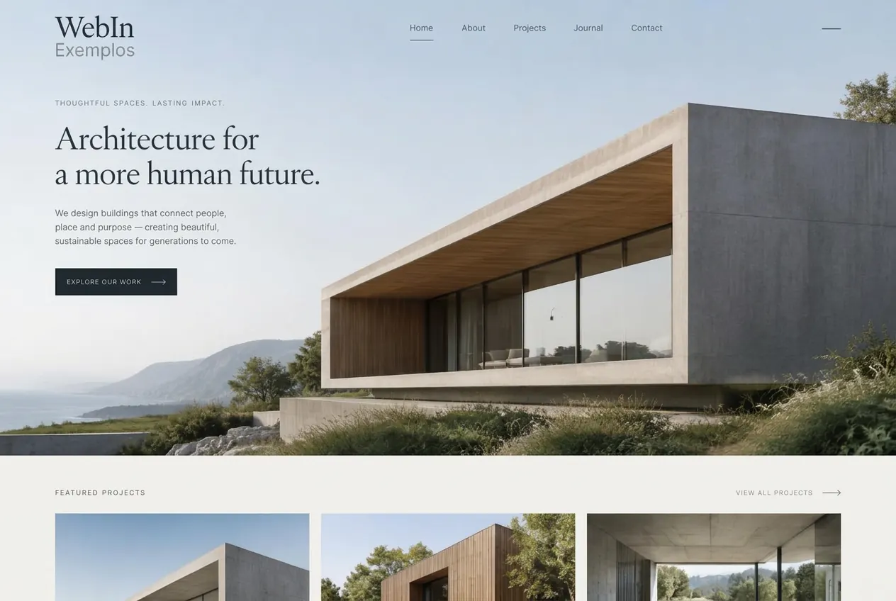 Referência visual: site institucional de arquitetura