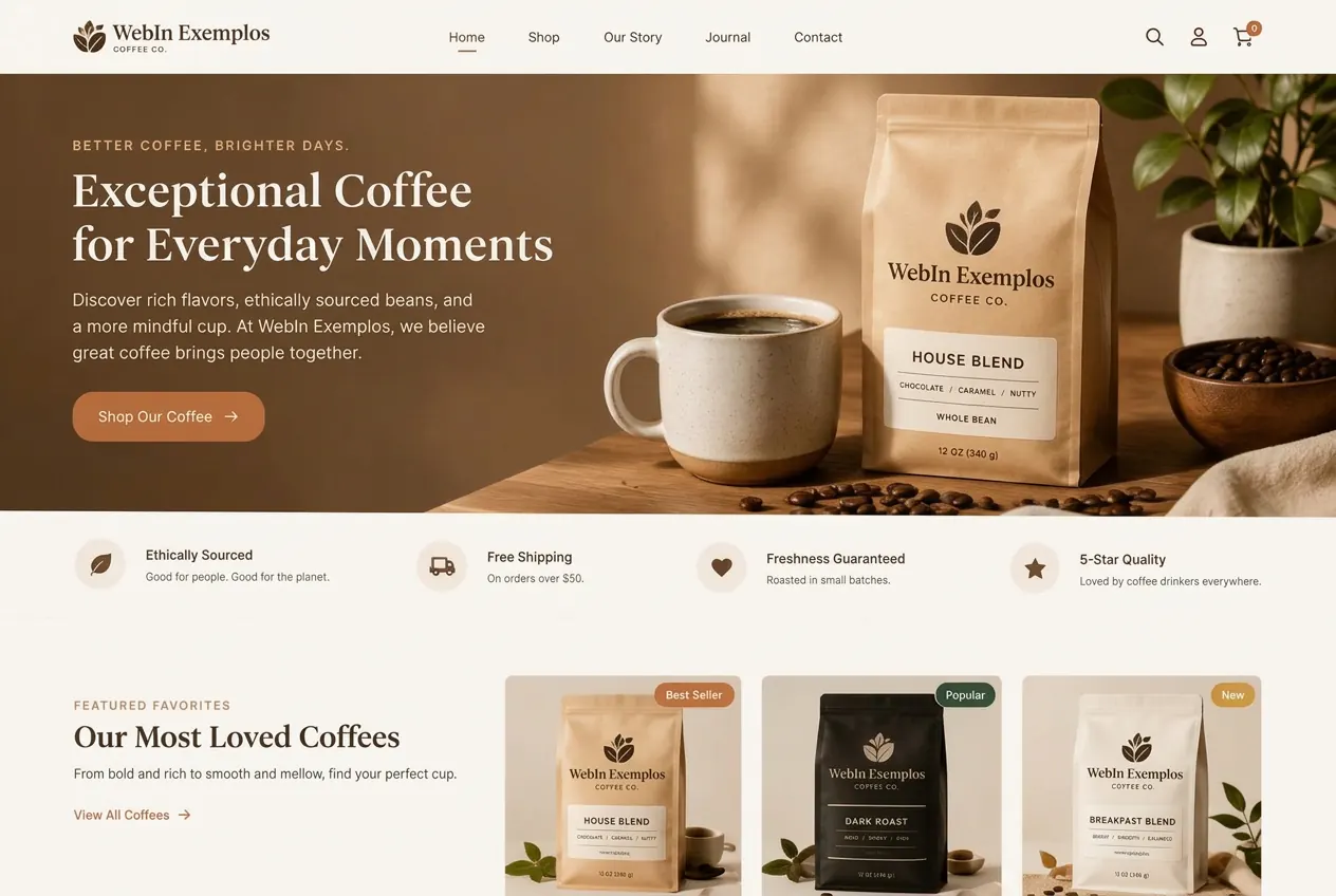 Referência visual: site de cafeteria
