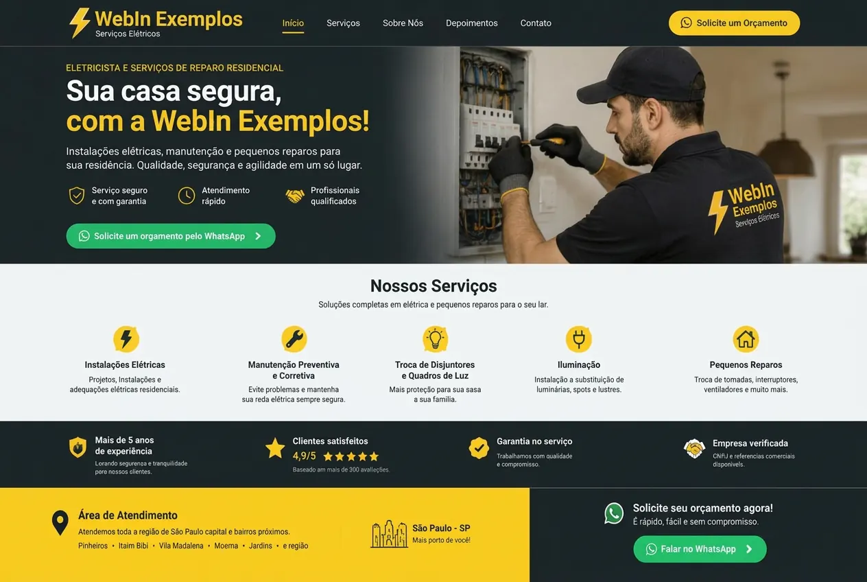 Referência visual: site de serviços elétricos